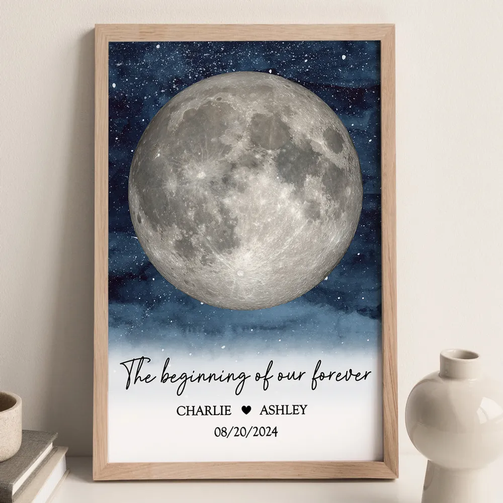 Starry Night Couple Custom Moon Phase Frame, Anniversary Date, Anniversary Gift, Wedding Gift For Couple-Creatgifts