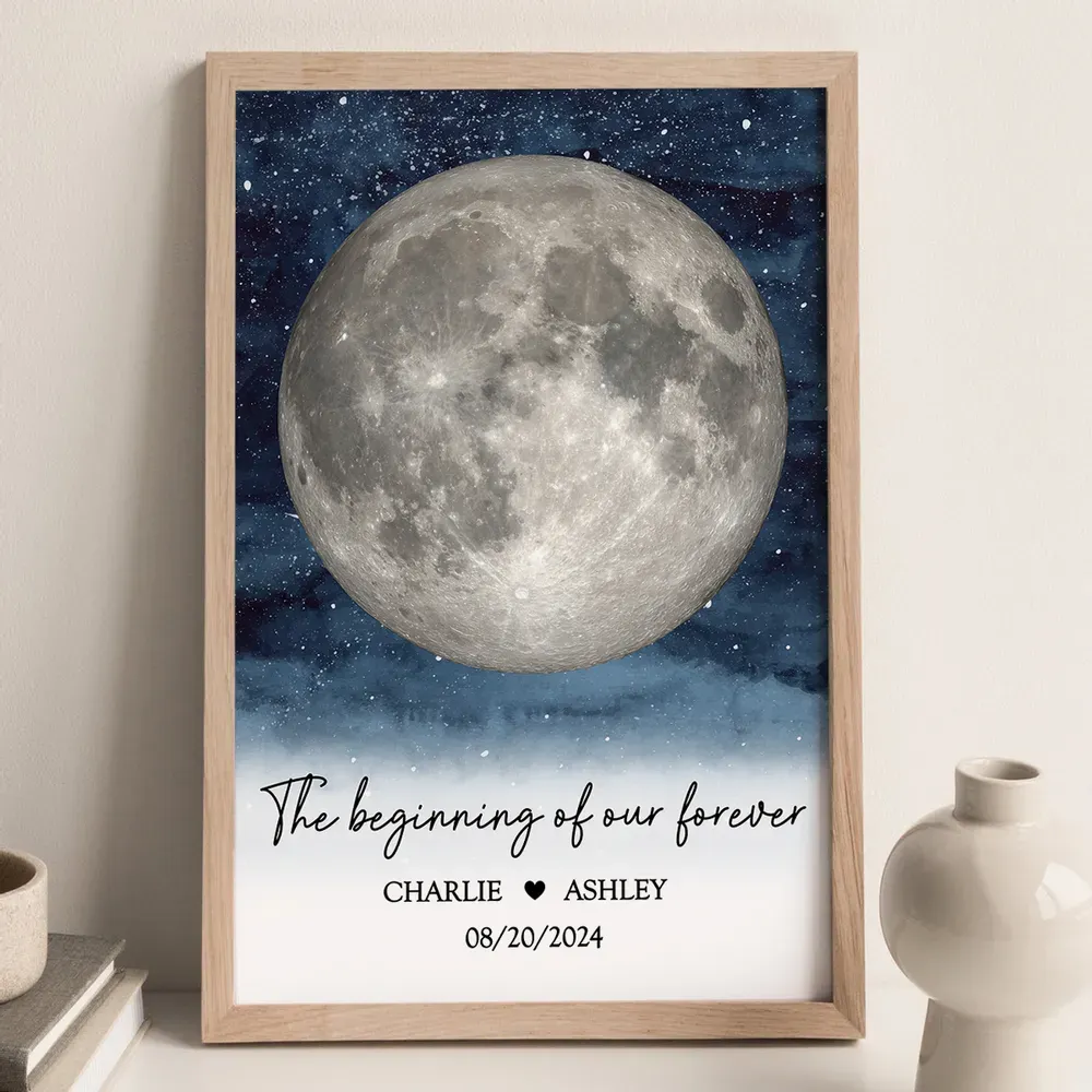 Starry Night Couple Custom Moon Phase Frame, Anniversary Date, Anniversary Gift, Wedding Gift For Couple-Creatgifts