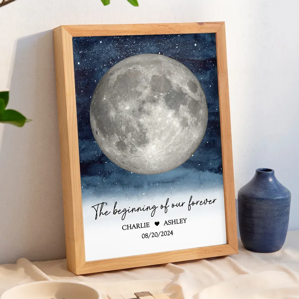 Starry Night Couple Custom Moon Phase Frame, Anniversary Date, Anniversary Gift, Wedding Gift For Couple-Creatgifts