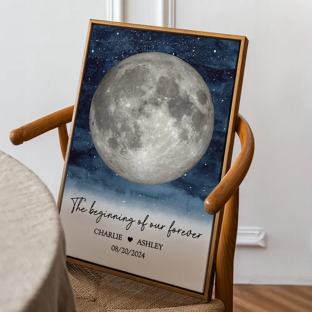 Starry Night Couple Custom Moon Phase Frame, Anniversary Date, Anniversary Gift, Wedding Gift For Couple-Creatgifts