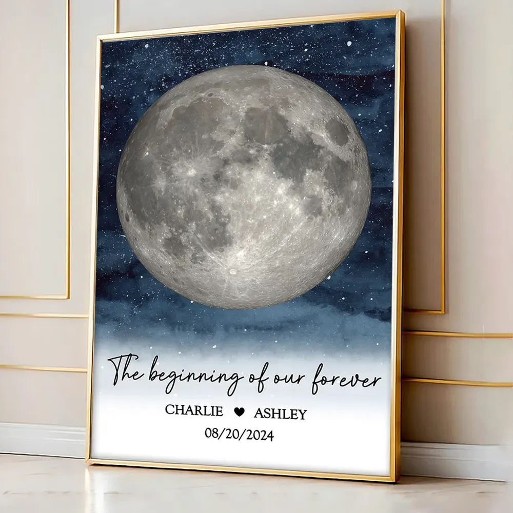 Starry Night Couple Custom Moon Phase Frame, Anniversary Date, Anniversary Gift, Wedding Gift For Couple-Creatgifts
