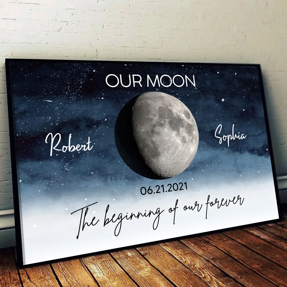 Starry Night Love Story Couple Custom Moon Phase Frame Anniversary Date, Anniversary Gift, Wedding Gift For Couple-Creatgifts