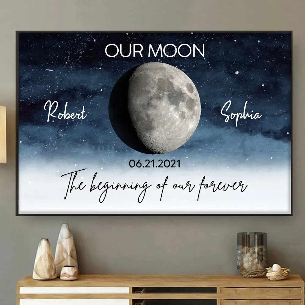 Starry Night Love Story Couple Custom Moon Phase Frame Anniversary Date, Anniversary Gift, Wedding Gift For Couple-Creatgifts