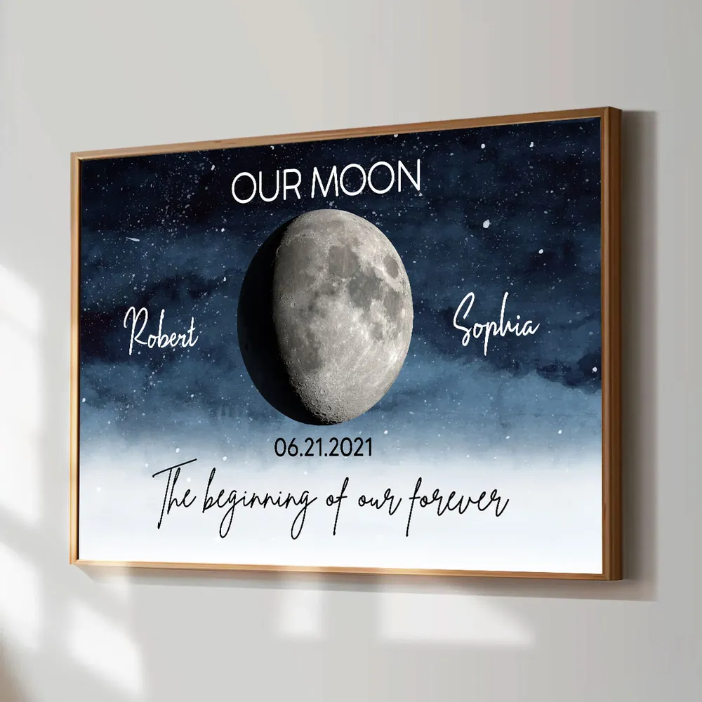 Starry Night Love Story Couple Custom Moon Phase Frame Anniversary Date, Anniversary Gift, Wedding Gift For Couple-Creatgifts