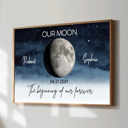 Starry Night Love Story Couple Custom Moon Phase Frame Anniversary Date, Anniversary Gift, Wedding Gift For Couple-Creatgifts