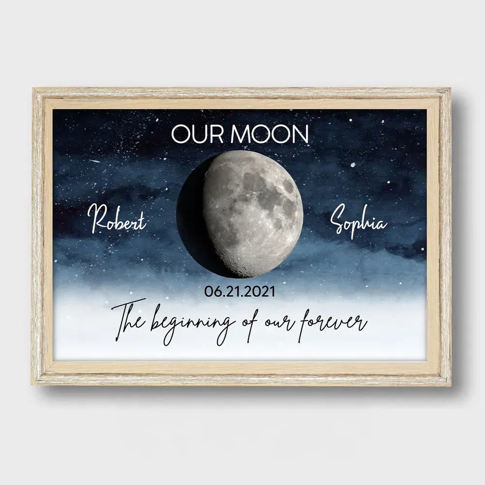 Starry Night Love Story Couple Custom Moon Phase Frame Anniversary Date, Anniversary Gift, Wedding Gift For Couple-Creatgifts