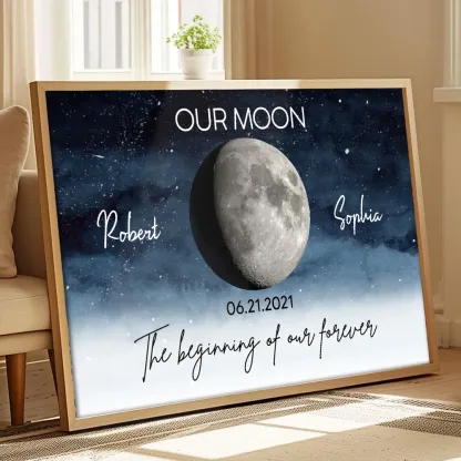 Starry Night Love Story Couple Custom Moon Phase Frame Anniversary Date, Anniversary Gift, Wedding Gift For Couple-Creatgifts