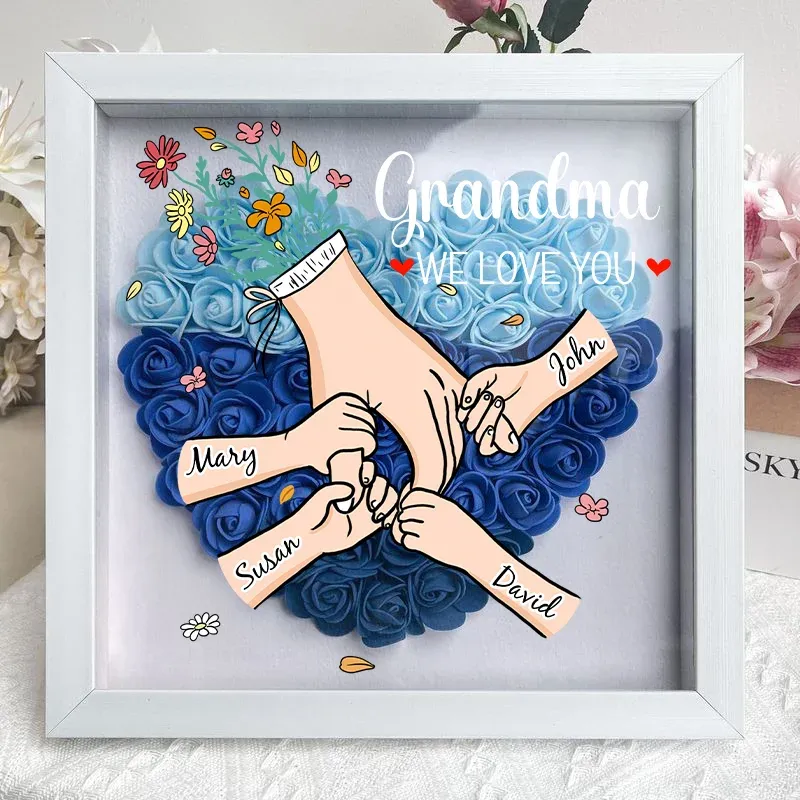 Family Love Blooms Forever – Personalized Mom & Grandma Flower Shadow Box with Names