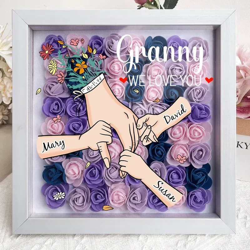 Family Love Blooms Forever – Personalized Mom & Grandma Flower Shadow Box with Names