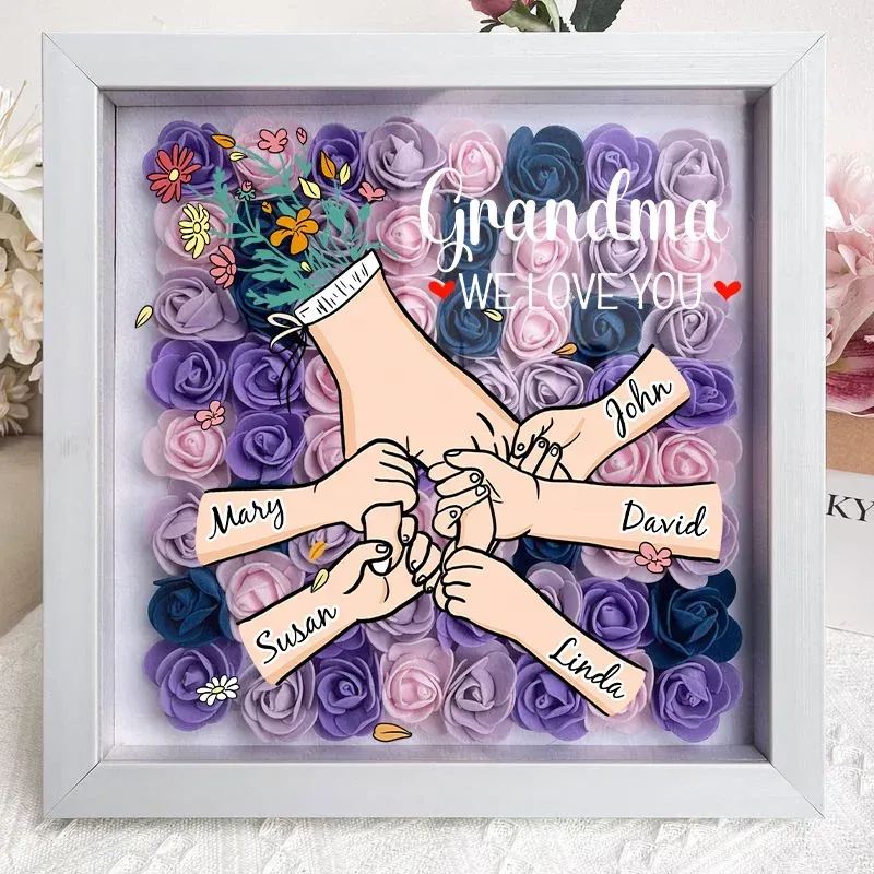 Family Love Blooms Forever – Personalized Mom & Grandma Flower Shadow Box with Names