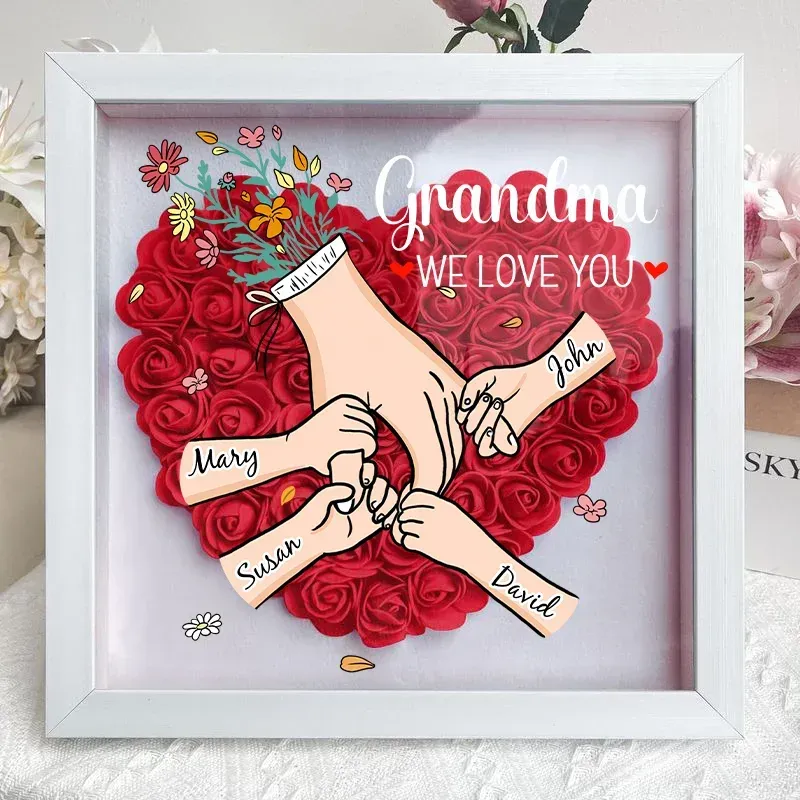 Family Love Blooms Forever – Personalized Mom & Grandma Flower Shadow Box with Names