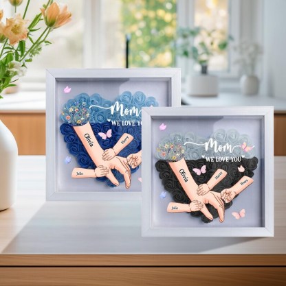 Personalized Handprints Mom And Children Flower Shadow Box