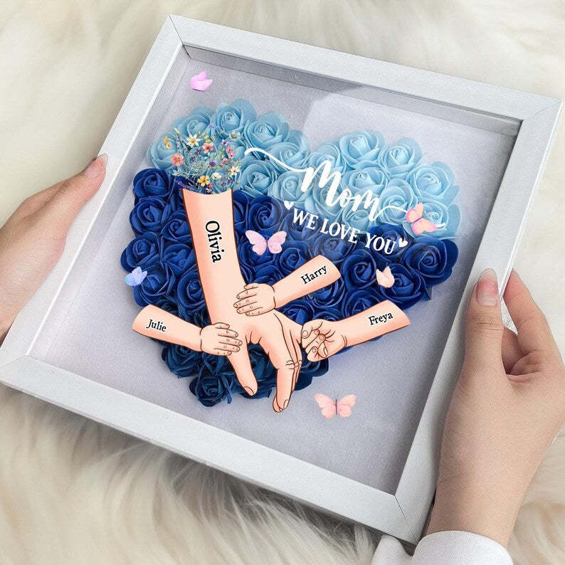 Personalized Handprints Mom And Children Flower Shadow Box