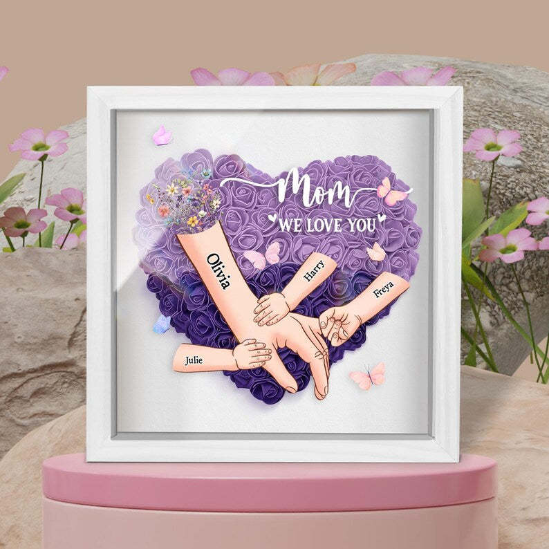 Personalized Handprints Mom And Children Flower Shadow Box