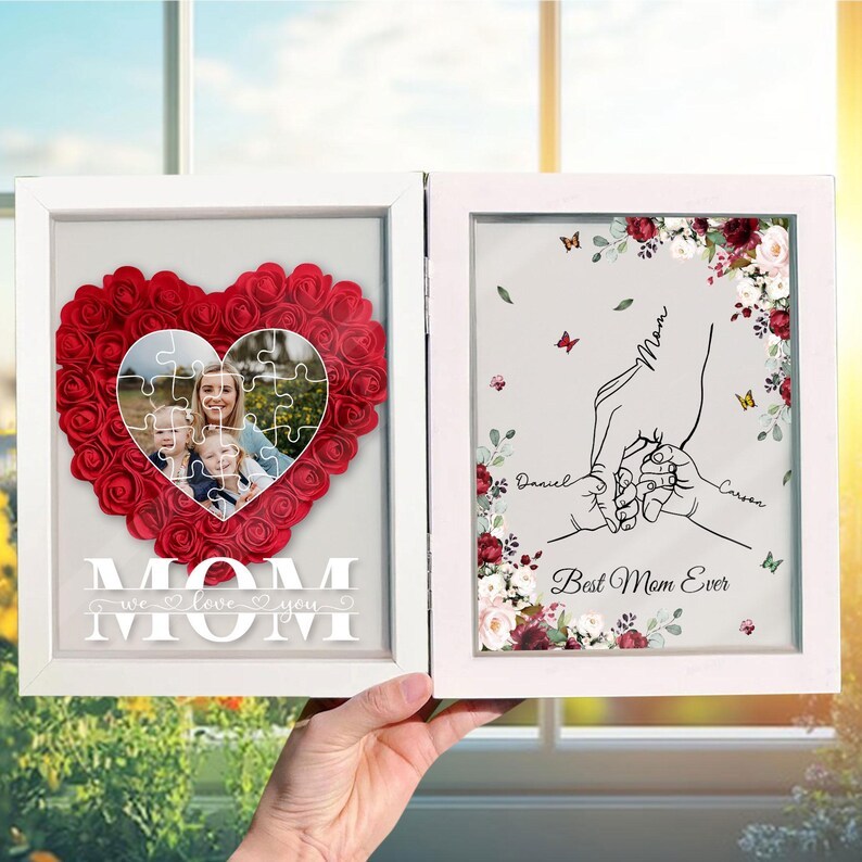 Custom Photo Mom With Kid Names Flowers Frame