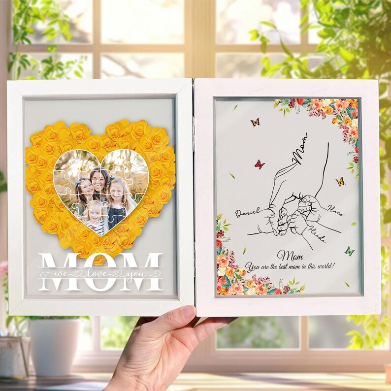 Custom Photo Mom With Kid Names Flowers Frame