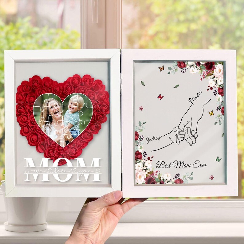 Custom Photo Mom With Kid Names Flowers Frame