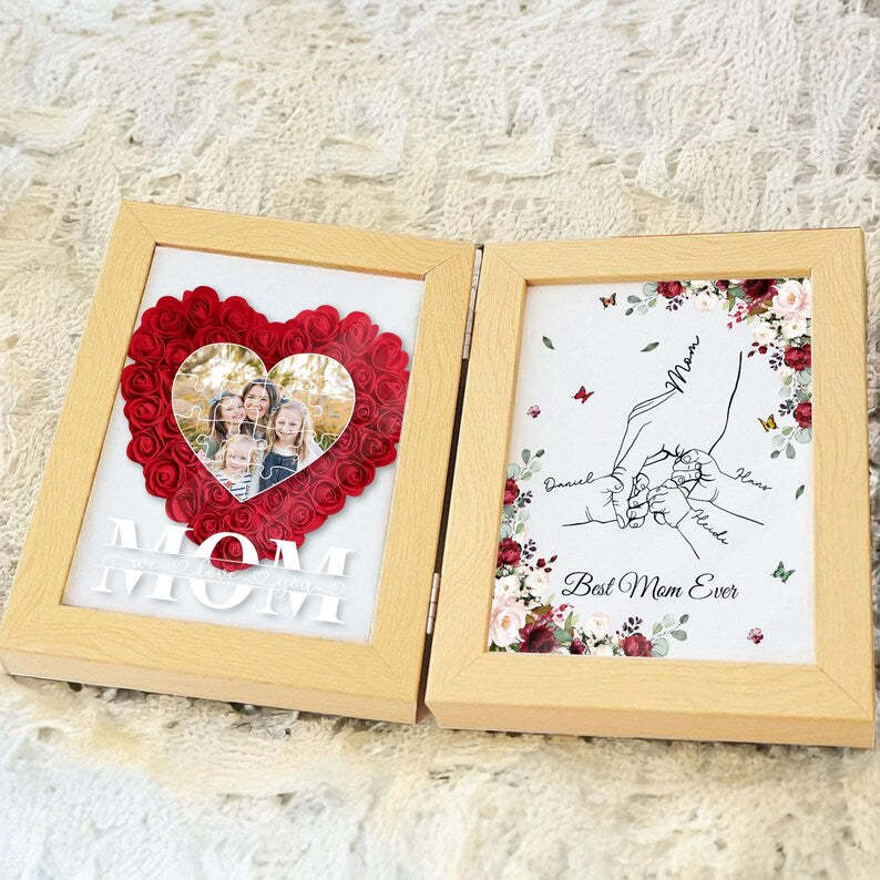 Custom Photo Mom With Kid Names Flowers Frame