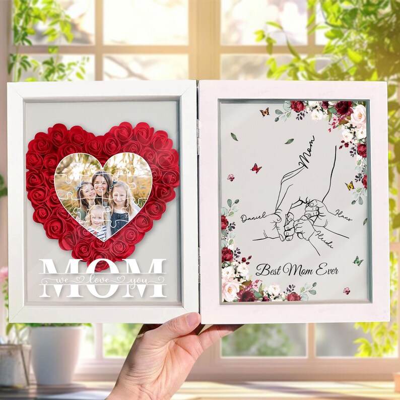 Custom Photo Mom With Kid Names Flowers Frame