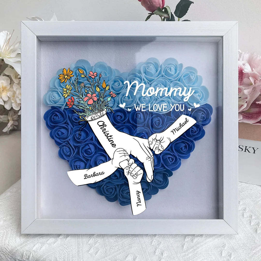 Mom Hands Holding We Love You - Personalized Flower Shadow Box With Led Light