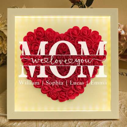 We Love You Mom - Personalized Flower Shadow Box With LED Light