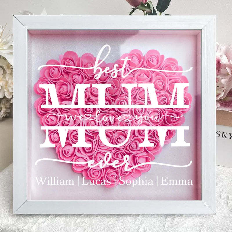 Best Mom Ever - Personalized Flower Shadow Box With Led Light