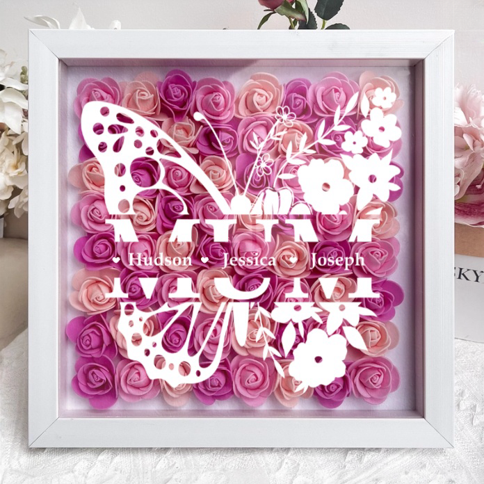 A Love That Lives On – Personalized Led Flower Shadow Box A Heartfelt Memorial Gift With Butterflies