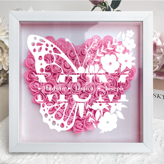 A Love That Lives On – Personalized Led Flower Shadow Box A Heartfelt Memorial Gift With Butterflies