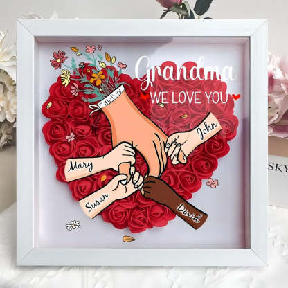 Multiracial Family-Different Skin Tones - Personalized Flower Shadow Box With Led Light