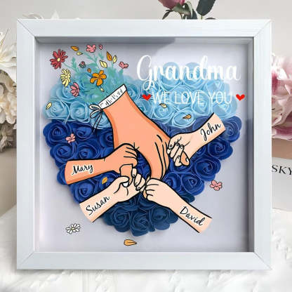 Multiracial Family-Different Skin Tones - Personalized Flower Shadow Box With Led Light