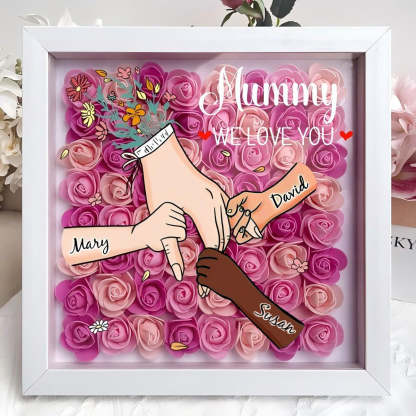 Multiracial Family-Different Skin Tones - Personalized Flower Shadow Box With Led Light