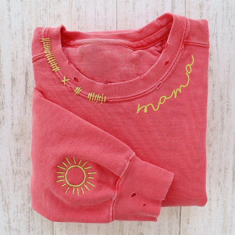 VINTAGE CUSTOM MAMA CREW-Custom Embroidered Hand Distressed Mama Sweatshirt With kid's Names