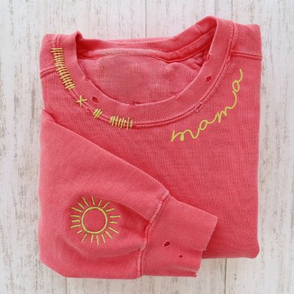 VINTAGE CUSTOM MAMA CREW-Custom Embroidered Hand Distressed Mama Sweatshirt With kid's Names