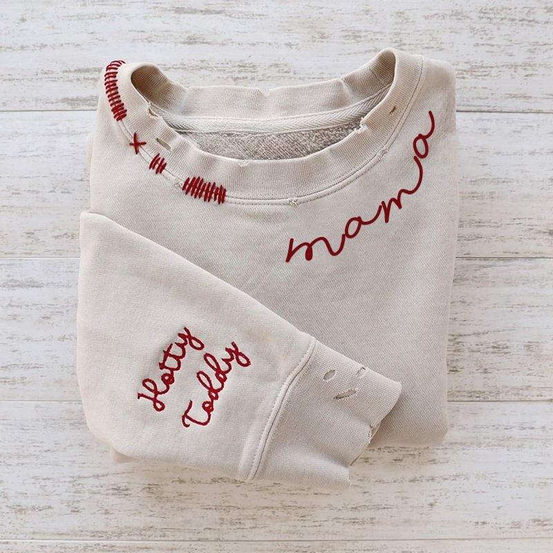 VINTAGE CUSTOM MAMA CREW-Custom Embroidered Hand Distressed Mama Sweatshirt With kid's Names