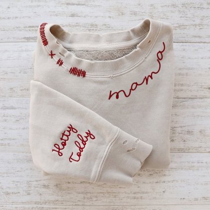 VINTAGE CUSTOM MAMA CREW-Custom Embroidered Hand Distressed Mama Sweatshirt With kid's Names