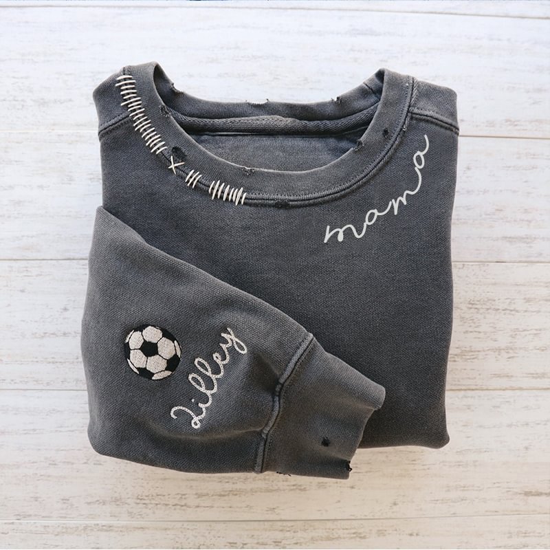 VINTAGE CUSTOM MAMA CREW-Custom Embroidered Hand Distressed Mama Sweatshirt With kid's Names