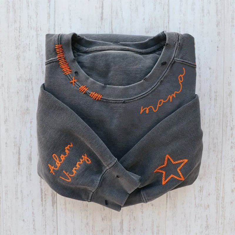 VINTAGE CUSTOM MAMA CREW-Custom Embroidered Hand Distressed Mama Sweatshirt With kid's Names