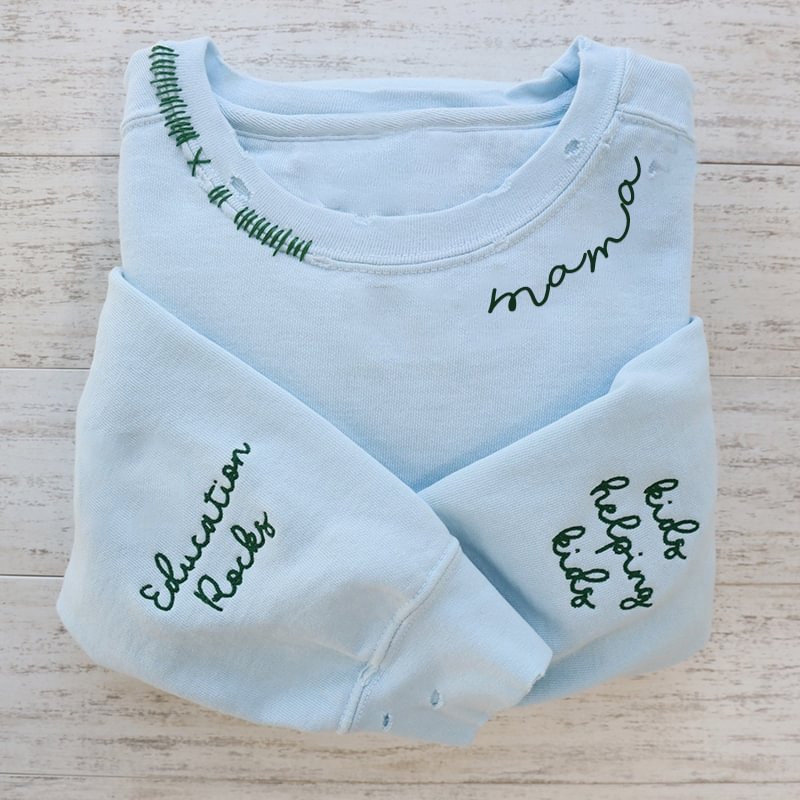 VINTAGE CUSTOM MAMA CREW-Custom Embroidered Hand Distressed Mama Sweatshirt With kid's Names