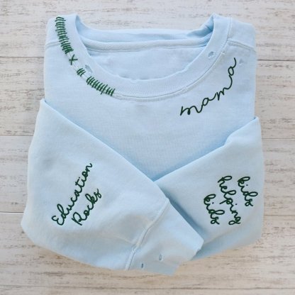 VINTAGE CUSTOM MAMA CREW-Custom Embroidered Hand Distressed Mama Sweatshirt With kid's Names