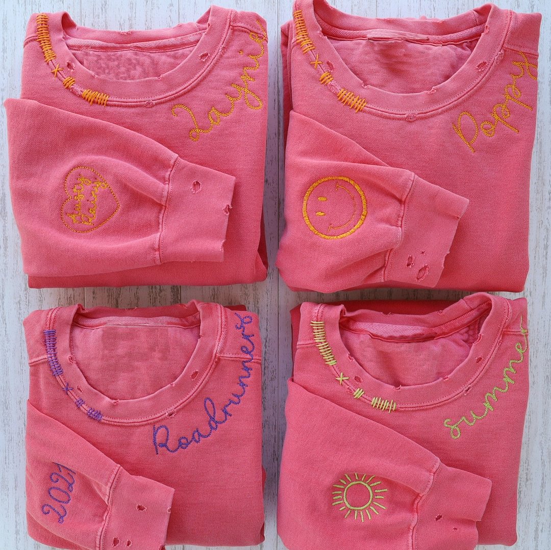 VINTAGE CUSTOM SWEATSHIRTS-Custom Embroidered Hand Distressed Sweatshirts 