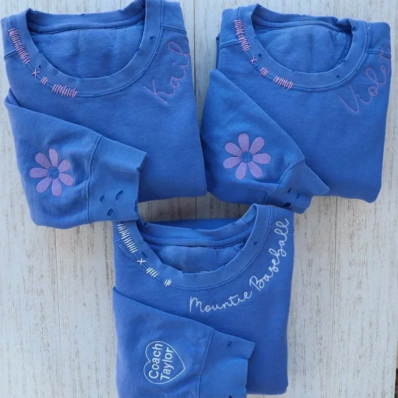 VINTAGE CUSTOM SWEATSHIRTS-Custom Embroidered Hand Distressed Sweatshirts 