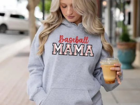 Baseball Mama Embroidered Hoodie Baseball Gifts Cheer Mom Embroidered Gift