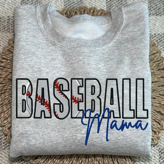 Custom Baseball Embroidered Mama/Mom/Nana Sweatshirt