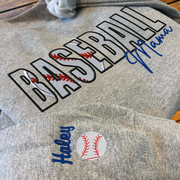 Custom Baseball Embroidered Mama/Mom/Nana Sweatshirt