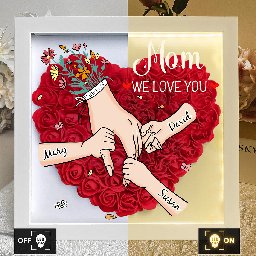Family Love Blooms Forever - Personalized Flower Shadow Box with LED Light