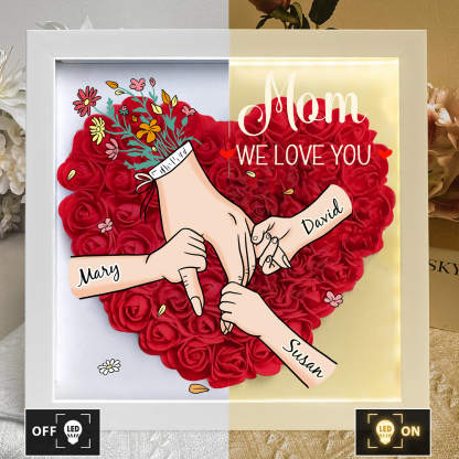 Family Love Blooms Forever - Personalized Flower Shadow Box with LED Light