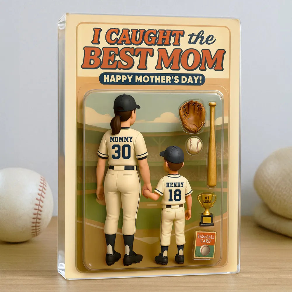 Custom We Caught The Best Mom Baseball Custom Figure Personalized Acrylic Block Plaque, Mother's Day Gift For Mom