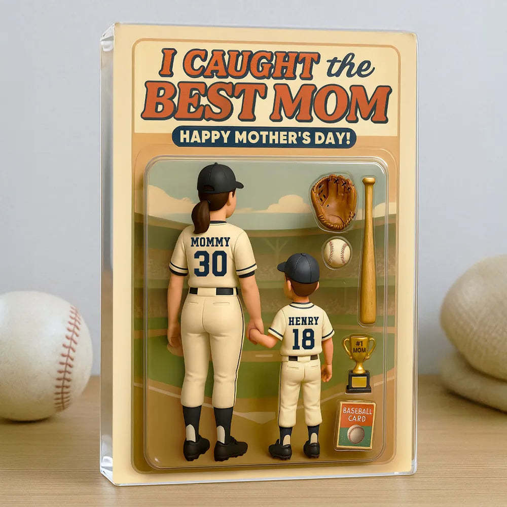 Custom We Caught The Best Mom Baseball Custom Figure Personalized Acrylic Block Plaque, Mother's Day Gift For Mom