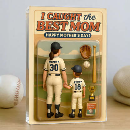 Custom We Caught The Best Mom Baseball Custom Figure Personalized Acrylic Block Plaque, Mother's Day Gift For Mom