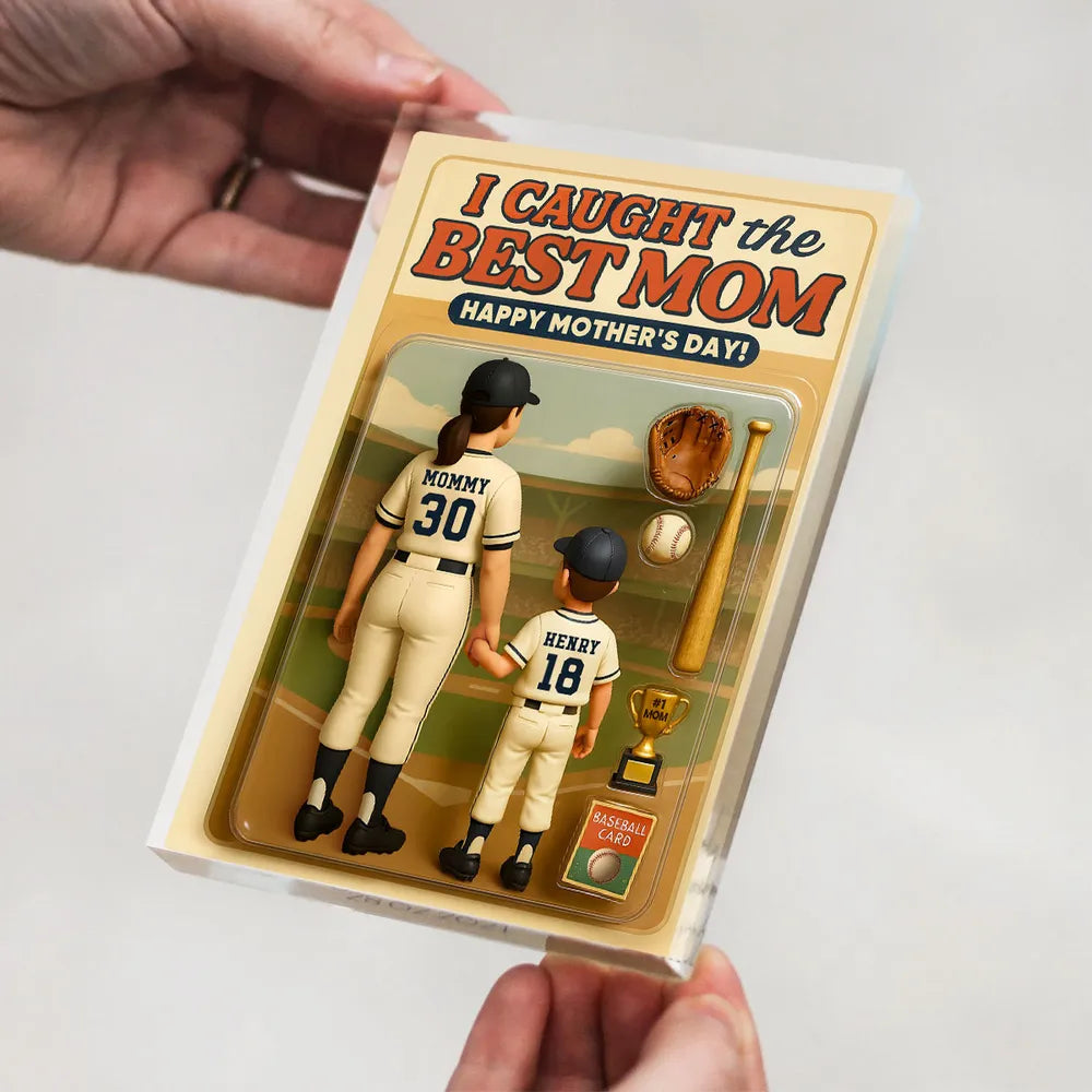 Custom We Caught The Best Mom Baseball Custom Figure Personalized Acrylic Block Plaque, Mother's Day Gift For Mom